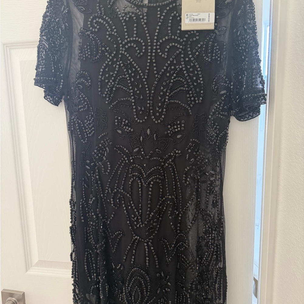 All Saints Black Beaded Mini Dress